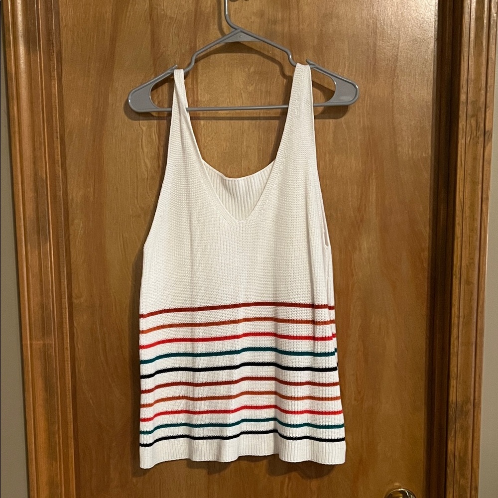 Women's Cream Knit Tank Top with Multicolor Stripes